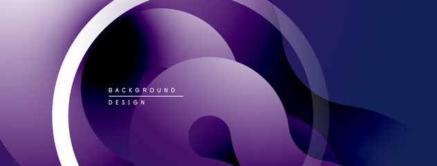 Abstract purple design. Overlapping shapes create fluid, modern background. Gradient shades offer depth, visual interest.