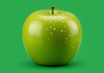 Fresh Granny Smith Apple with Water Droplets on Green Background | Healthy Eating, Nutrition, Diet, and Food Photography