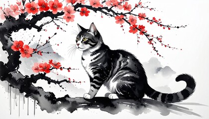 墨絵で描く静かなキジトライラスト