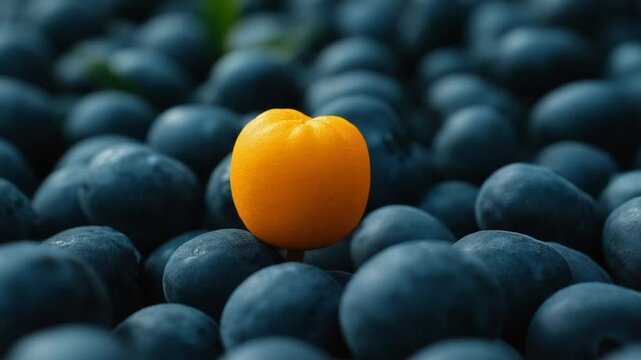 Unique Yellow Blueberry Among Blueberries.