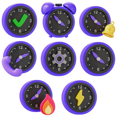 3D Clock and Time Icon Set – Schedule, Alarm, and Task Management Symbols
