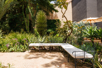 Scenic views of Le Jardin Secret as tourists visit the garden in Marrakech, west Morocco 