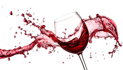 Red wine splash from glass with white background.