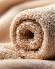 Rolled up beige towel close-up.