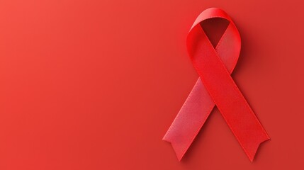 Red Awareness Ribbon on Solid Red Background Symbolizing Support for Health Issues and Advocacy Campaigns