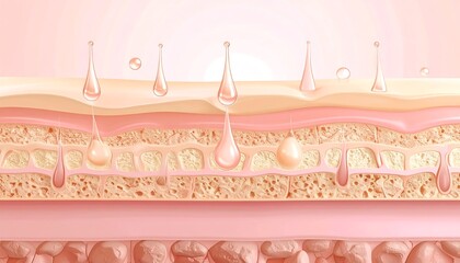 Skin layers with serum drops illustration.