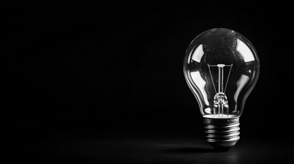 A single light bulb on a black background. The bulb concept of energy and illumination. The image emphasizes the simplicity and elegance of the object.