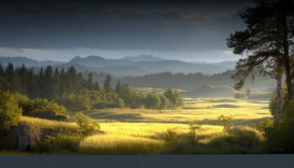 Fototapeta premium Panoramic vista of a golden valley