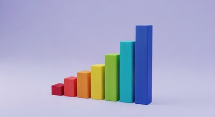 A colorful bar graph showing increasing values against a light purple background in a studio shot