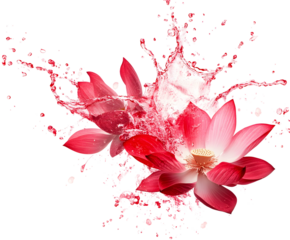 Dramatic lotus flowers in a vibrant splash against a contrasting black backdrop