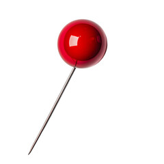 Close-up of a vibrant red push pin against a contrasting black background