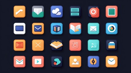 Collection of colorful app icons for user interface and user experience design