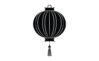 Black and White Oriental Hanging Lantern Illustration