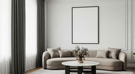 Modern living room with a neutral color palette and minimalistic decor.