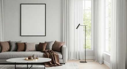 Modern living room with a minimalist design and natural light.