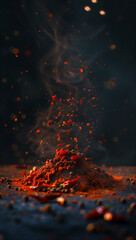  Vibrant red chili peppers and spice powder create eye-catching studio composition