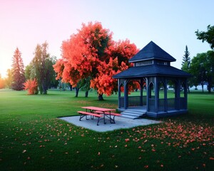 Obraz premium Park gazebo at sunrise
