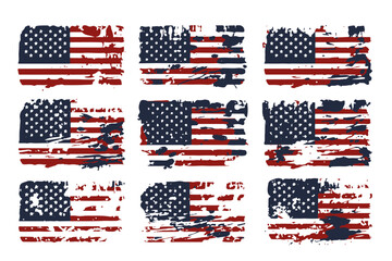 Set of abstract Grunge American flag. distressed USA flag. Vintage American flag