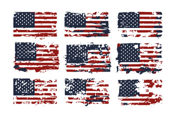Set of abstract Grunge American flag. distressed USA flag. Vintage American flag