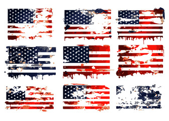 Set of abstract Grunge American flag. distressed USA flag. Vintage American flag