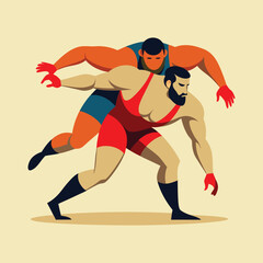 Two wrestlers in a dynamic pose ready for a competition