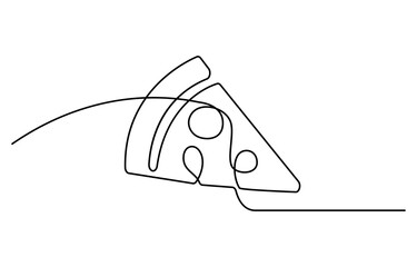 Continuous single one line drawing of delicious sliced cheese pizza design outline vector illustration