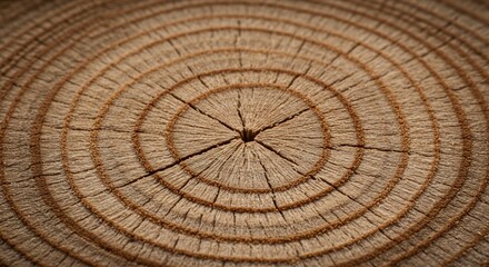 Fototapeta premium Woodland's Secret Chronicle: A detailed macro shot reveals the intricate, concentric patterns of a cross-sectioned tree trunk, each ring a testament to time's passage and nature's artistry.