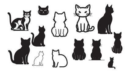 Cat Silhouette Collection Vector Illustration for Pet Animal Feline Icon Cute Kitty and Minimalist Design Concepts