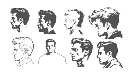 Man Hair Style Silhouette Collection Vector Illustration for Barbershop Fashion and Male Grooming Concepts