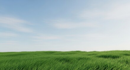 Fototapeta premium A serene landscape of lush green grass under a clear blue sky.