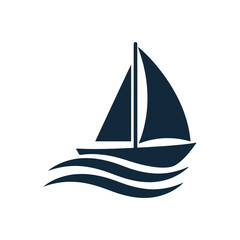 Sailboat Icon on Waves Silhouette