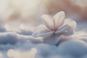a flower is sitting on a bed of snow