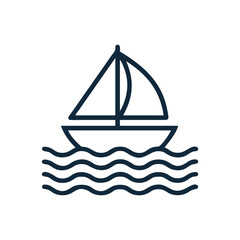 Sailboat on waves icon, silhouette of a yacht