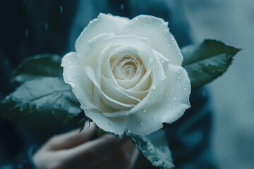 a white rose with water droplets on it