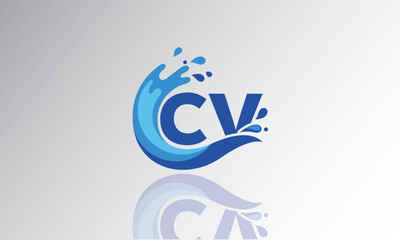 CV Wave Monogram Logo – Creative Splash Letter mark with Water Flow & Motion Effect for Fresh, Dynamic Branding & Aqua-Themed Identity Design
