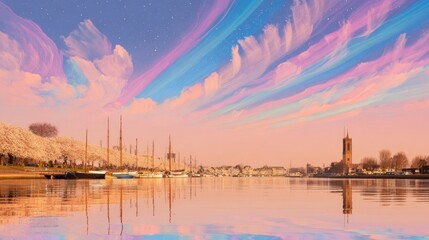 Fototapeta premium Pastel dream city skyline reflected