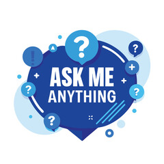 Vector illustration of an ask me anything concept with question marks and blue shapes