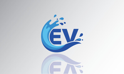 EV Wave Monogram Logo – Creative Splash Letter mark with Water Flow & Motion Effect for Fresh, Dynamic Branding & Aqua-Themed Identity Design
