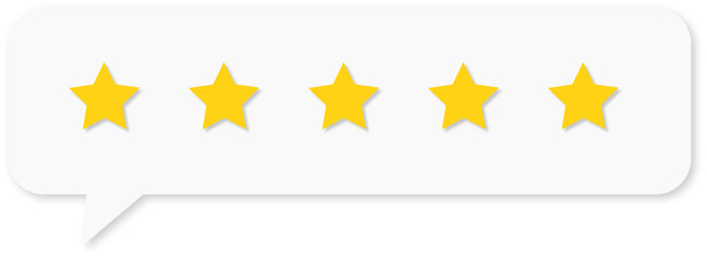 Five star rating speech bubble on white background