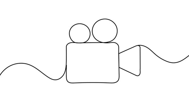 Self drawing video animation of continuous one line old vintage analog movie film camera medium format. Classic retro photography equipment animated concept drawn by single line.