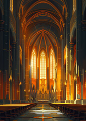  Interior of the cathedral featuring vaulted ceilings and stained glass windows