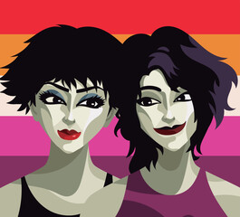 cute beautiful lesbian couple with flag