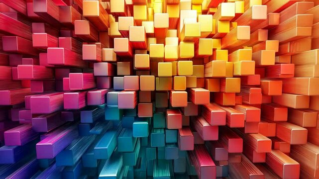 Abstract colorful 3D cube pattern, vibrant hues and varied heights, creating a dynamic, textured visual