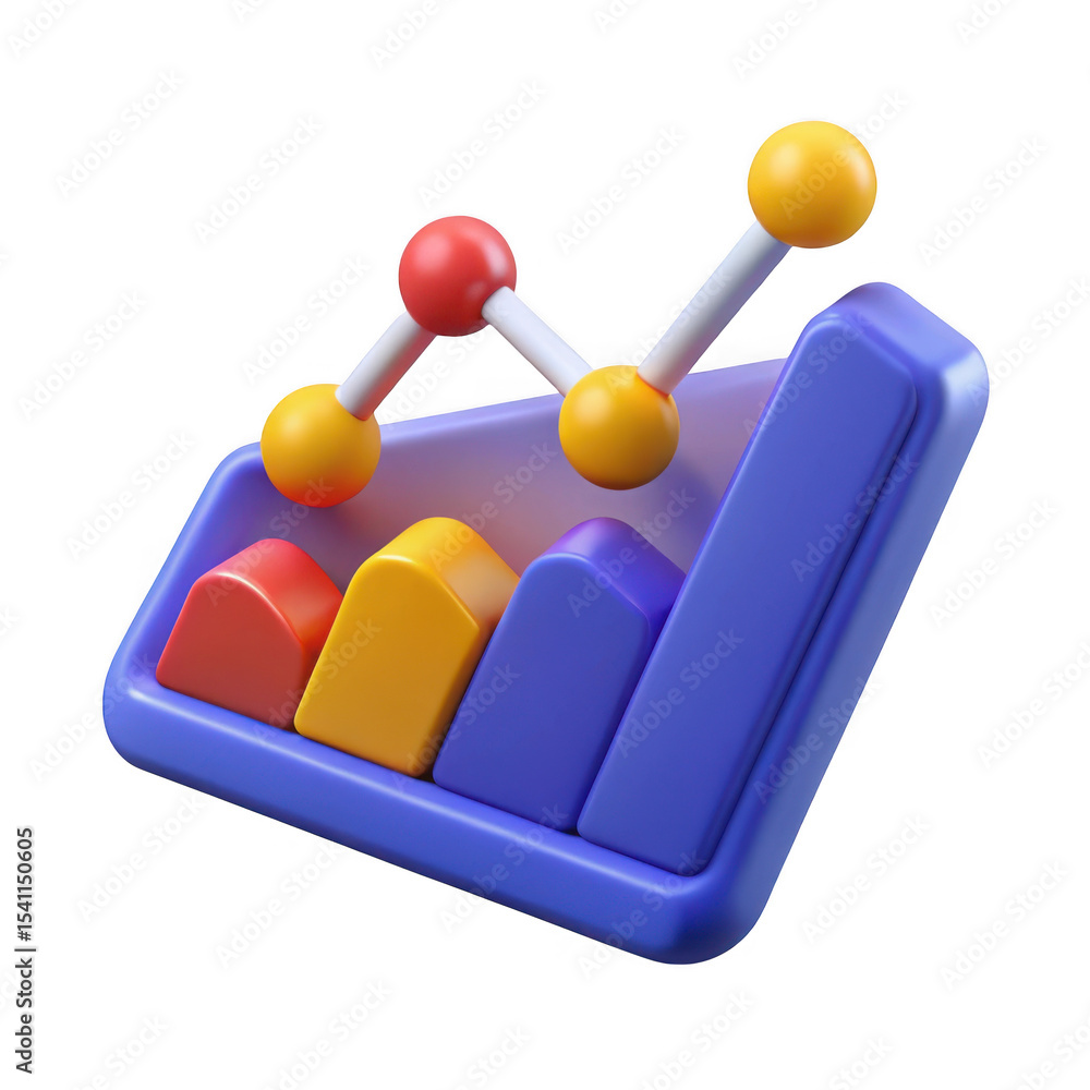 Poster 3d colorful bar graph with molecule growth icon isolated on transparent background