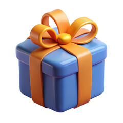 3d render of blue gift box with orange ribbon isolated on transparent background