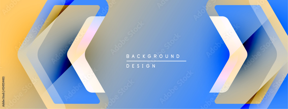 Poster Abstract background features layered geometric shapes. Blue, gold hues create modern visual effect. Minimalist design suits various projects.