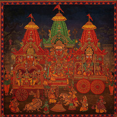 Fototapeta premium Pattachitra Glory: Rath Yatra in Folk Art