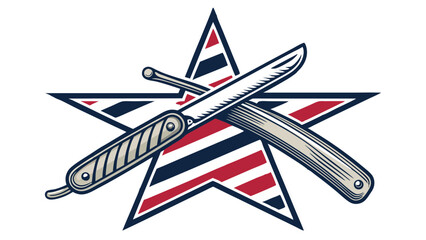 Barbershop Logo Emblem – Straight Razor and Star Badge Vector