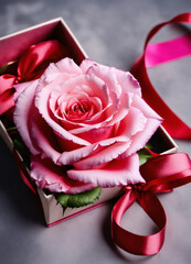 red rose and gift box