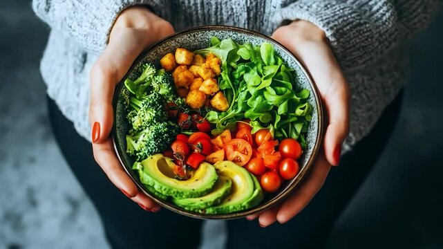 Woman Holding Healthy Vegan Bowl